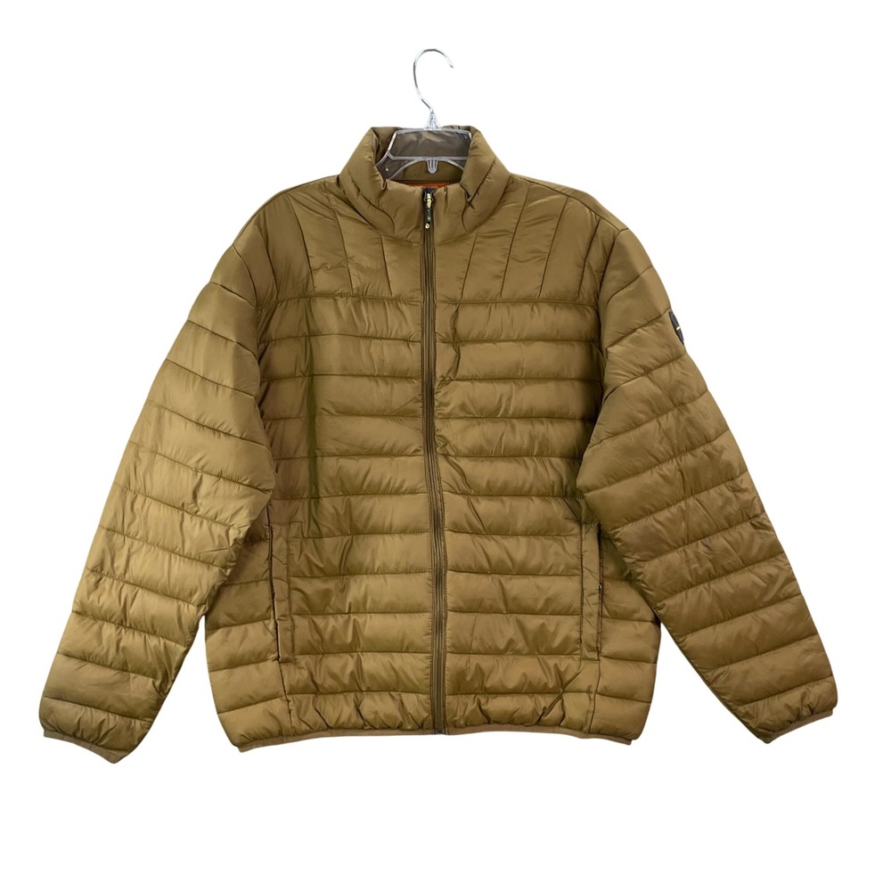 Hawke & Co Puffer Jacket Mens L Brown Performance Quilted Full Zip Sport Fashion